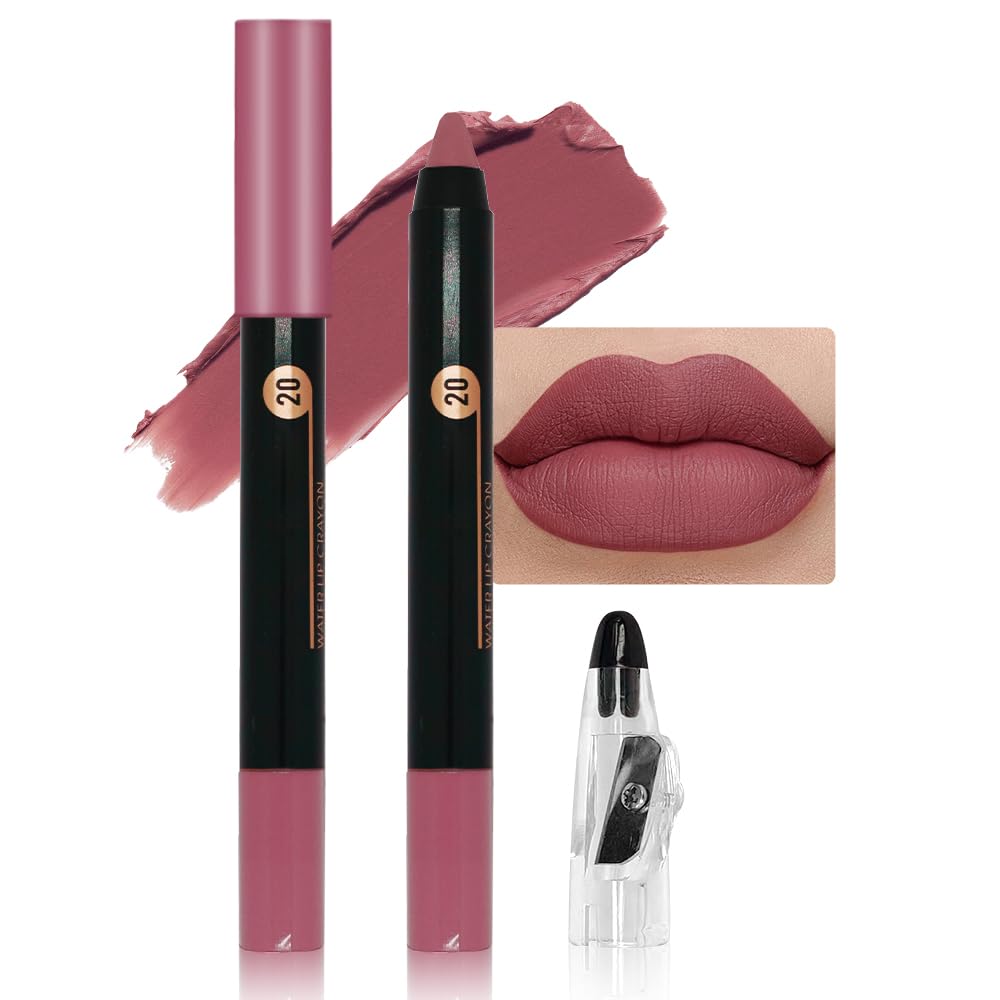 JUAAZIN Mauve Matte Lip Liner Crayon with Sharpener - Waterproof Smudgeproof Long-Wear Lip Pencil, Creamy Pigmented Lip Crayon for Women, 12HR Stay