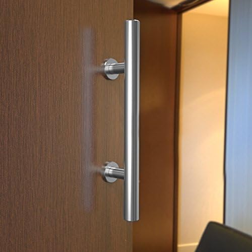 Sliding Barn Door Handle Stainless Steel Pull and Flush Set Two-Sided Silver Handle Hardware 12 Inches Suitable for Metal and Wood Door, for Gate Kitchen Furniture Cabinet Closet Drawer
