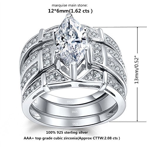 MABELLA Trio Sterling Silver Cubic Zirconia CZ Marquise Wedding Ring Set Anniversary for Women3