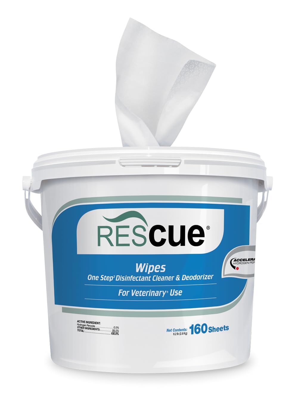 REScue One-Step Disinfectant Cleaner &amp; Deodorizer Wipes for Vet Use – Cleaner for Kennels, Litter Boxes, Vet Offices, Pet Grooming Surfaces – Extra Large, 160-Count Wipes Bucket (1 Pack)
