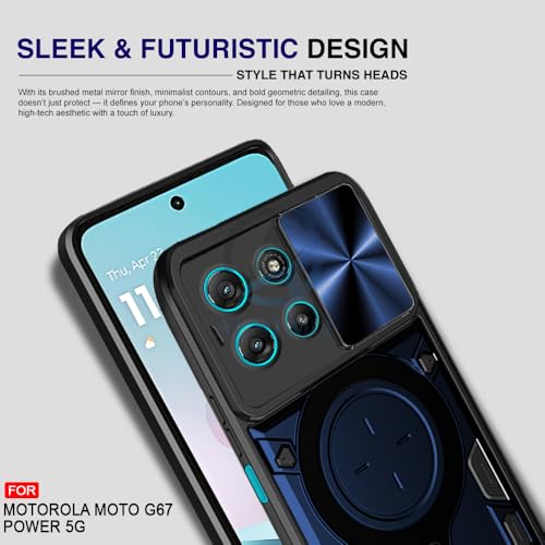 Image of AESTMO Armor Motorola Moto G67 Power / G57 Power 5G Bumper Back Case Cover | Ring Holder & CD Pattern Sliding Camera Shutter Cover | Back Case Cover for Motorola Moto G67 Power / G57 Power 5G (Blue)