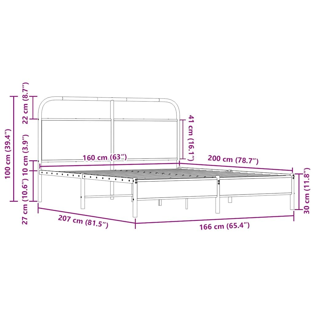 ShGaxin Podgrzewacz bez materaca dębowego Sonoma 160 x 200 cm, z płyty wiórowej, fotelika dziecięcego, struktury łóżka, klasyczna, elegancka, solidna rama łóżka-4100413