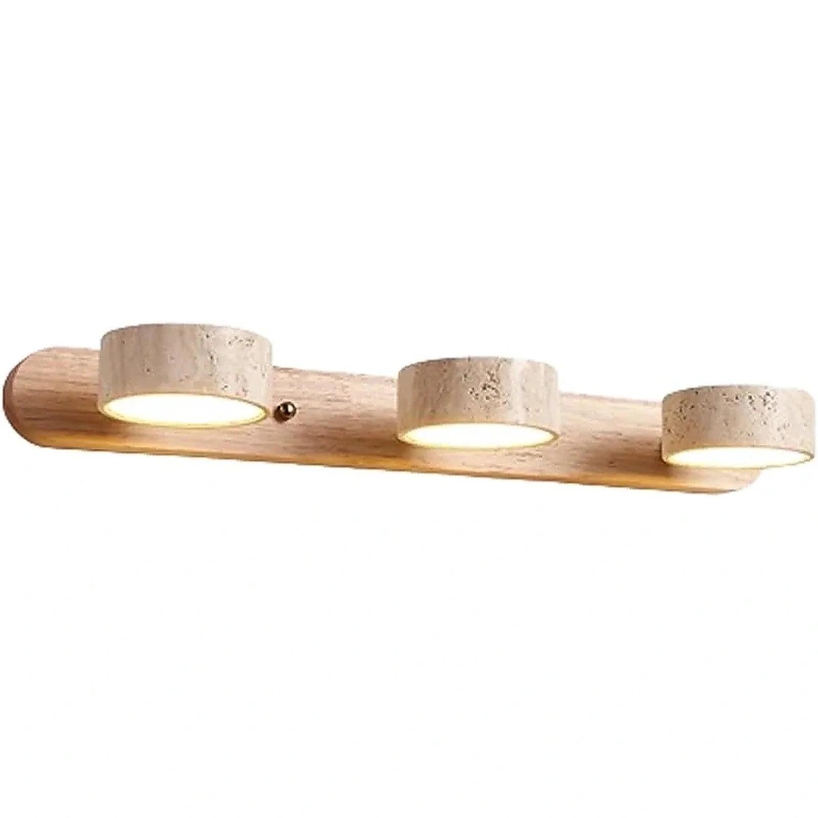 Natural Wood Vanity Light – 3-Light Travertine Wall Sconce with 180° Rotatable LED, Modern Stone Lamp Fixture for Bathroom Mirror, Nordic Farmhouse Style(Wood Color,3 Heads)