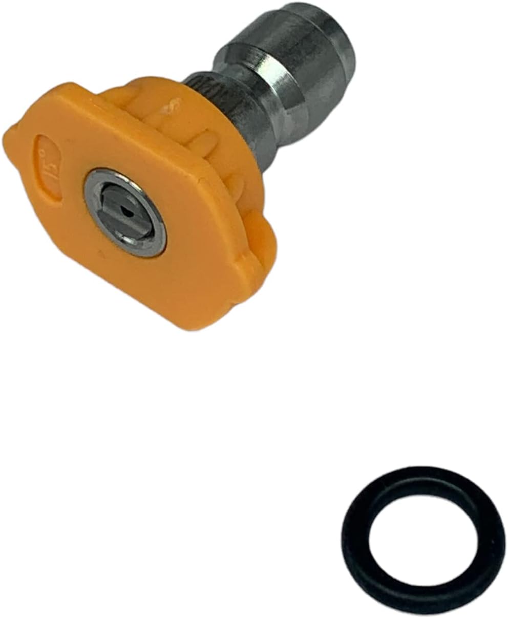 Pressure Washer Quick Connect Tip Nozzle Size 4.5 GPM Yellow 15 Degree Spray Angle, W/Spare Coupler Oring