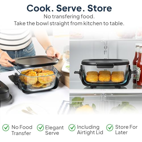 Image of CELLO Airmate Modular Air Fryer with 5MM Borosilicate Glass Bowl 4L | 90% Less Fat Cooking, 1500W High Speed 360 Air Wave Technology | For Fry Bake Crisp Keep Warm, Cook Serve Store, Dishwasher Safe