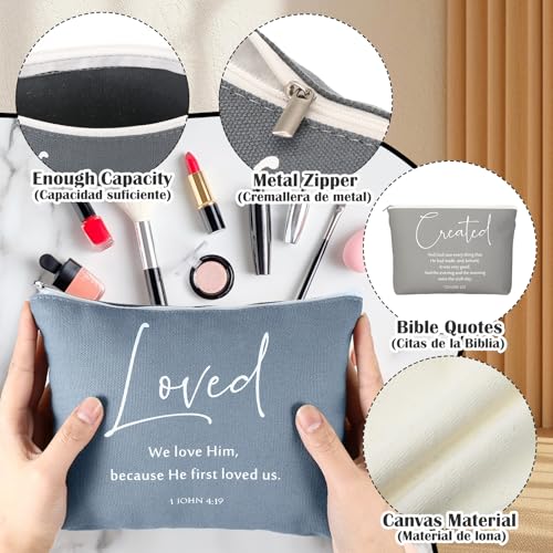 20 Pcs Inspirational Christian Gifts for Women Religious Makeup Bag Canvas Bible Verse Cosmetic Bag with Zipper for Grandma Godmother Church Clergy Appreciation Pastor's Wife(Bright,Bible Words)3