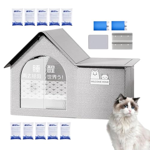 Casa para gatos al aire libre, aislamiento térmico, refugio para gatos al aire libre, cueva portátil transpirable para mascotas con bolsas de hielo, cama de refugio para perros, para patio
