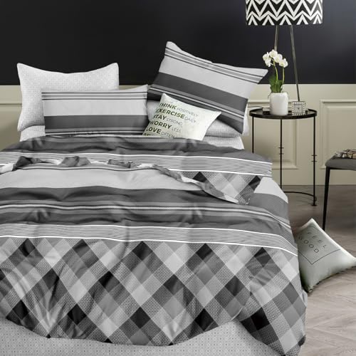 Nesture Bettwäsche 135x200 Grau, Bettwäsche-Sets mit Geometrie Muster Microfaser Bettbezug 135 x 200 2 Teilig bügelfrei & weich - 1 Deckenbezug und...