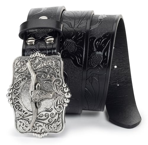 Western Cowboy-Cowgirl Leather-Belts for Men - with Longhorn-Bull4