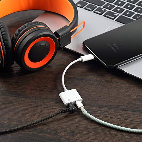 For iPhone 3.5mm Headphone Adapter Splitter Cable Accessories Aux Cable for iPhone8/8 Plus/7/7Plus/11/X/XR 2 in 1 Audio Adapter & Charger Dongle Adaptor Earphone Audio Connector Support All iOS System