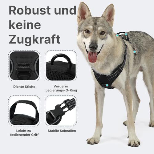 Demigreat Hundegeschirr Mittelgroße Grosse Hunde, Anti Zug Hundegeschirr Gepolstert mit Griff, Atmungsaktiv Reflexstreifen Verstellbar Brustgeschirr