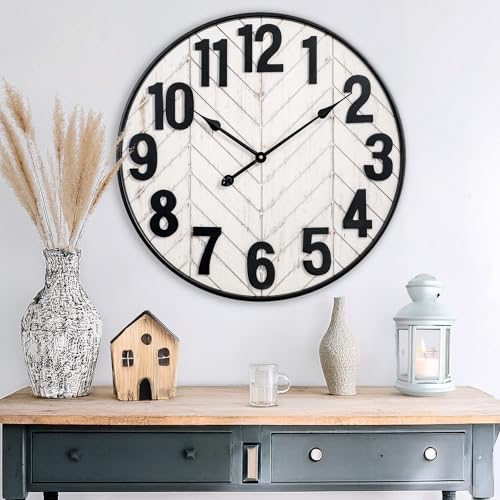 24-Inch Whitewashed Rustic Farmhouse Clock