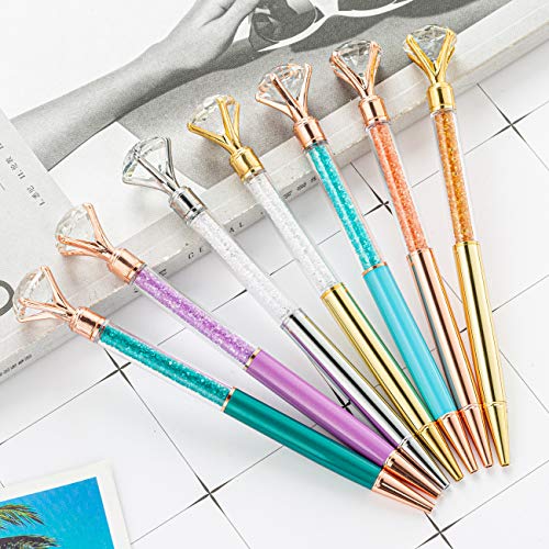 Pasisibick 7 Pcs Big Diamond Pens-Bling Wedding Crystal Metal Ballpoint Pens With Black Ink (7 Random Colors) #TOP1