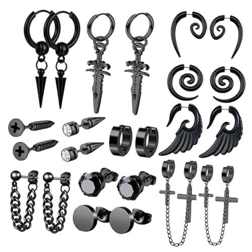 Pendientes negros para hombre ideales para ir a la oficina o salir de fiesta pack de 12 pares