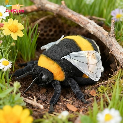 PuffPurrs Lebensechter Hummel-Plüsch, Realistischer Natur-Arbeiter Teddy, Insekten-Plüsch für Wissenschaftsfans, 20 cm