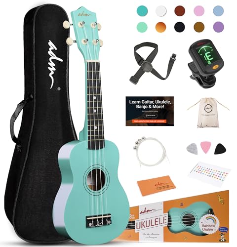 Image of ADM Ukulele for Beginners Hawaiian Wood Ukelele Kit for Kids Adult Student Starter Professional Ukalelee Pack Bundle with Free Lessons Gig Bag Strap Nylon String Tuner (Mint Green, 21 Inch)
