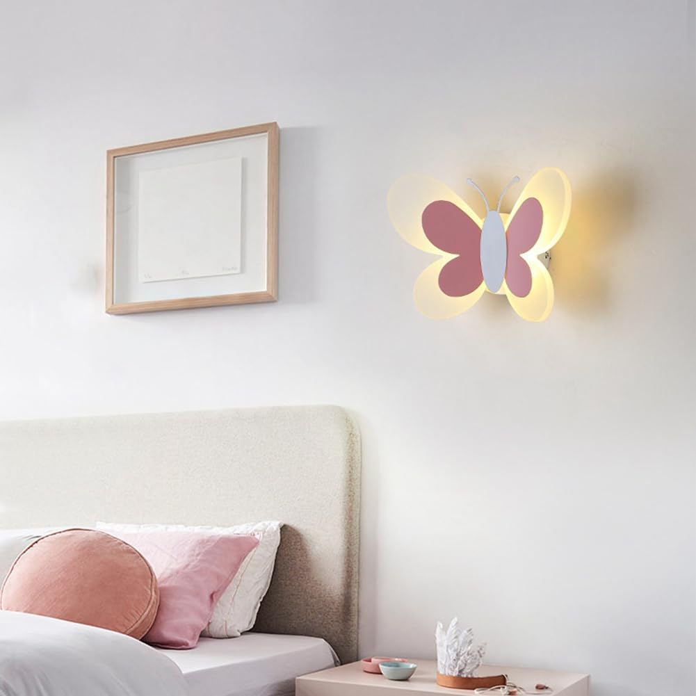 Lámpara de Pared con Forma de Mariposa LED, 14 W, 85-265 V, para Dormitorio Infantil, con Forma de Mariposa, con Rosas y Blancas