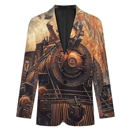 Steam Train in The Autumn Forests Funny Suits Blazer for Men Business Jacket 2 Button Sport Coat Wedding Office3