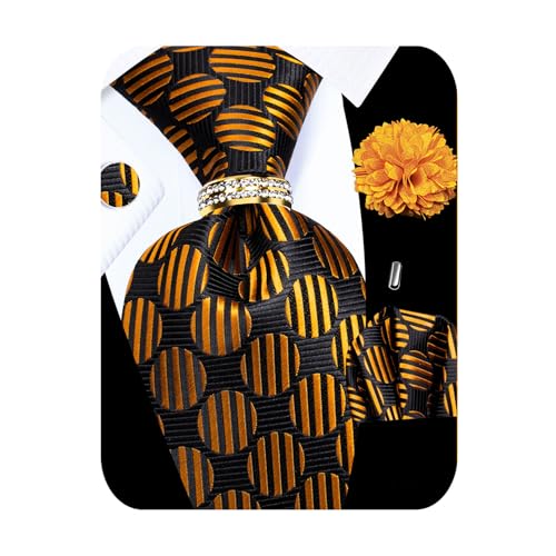 Image of 5PCS Mens Silk Tie, Pocket Square, Cufflinks, Drilled Tie Ring and Lapel Pin Set for Wedding Groom Party