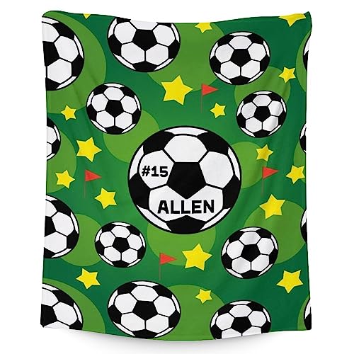 Mercuryelf Custom Soccer Blanket Gifts, 30"x40" Personalized Football Throw Blankets for Boys Kids, Cozy Lightweight Fleece Plush for Sofa Bed Room Decor