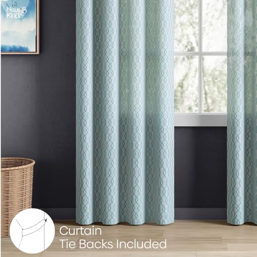 Image of haus & kinder Jacquard Sheer Door Curtains 7 Feet Long Pack of 2 Door Curtains, 7 Feet Curtains for Door, (Abstract Geometric Design, Misty Weave, 114x213cm)
