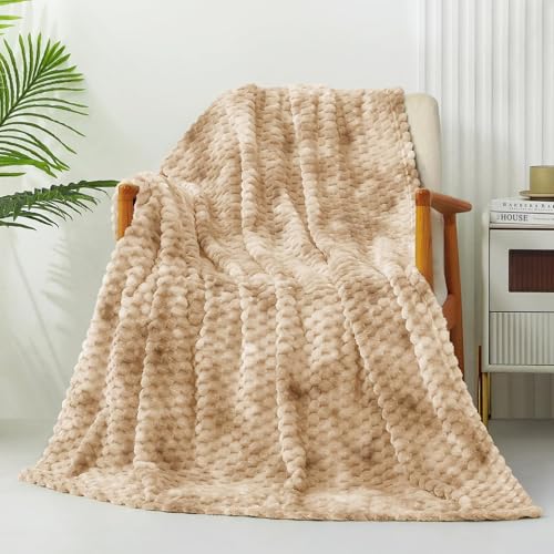 Image of Exclusivo Mezcla Extra Large Fleece Throw Blanket for Couch, 50x70 Inches Stylish Jacquard Soft Throw Blanket, Fuzzy Cozy Lightweight for Winter, Tie-dye Camel