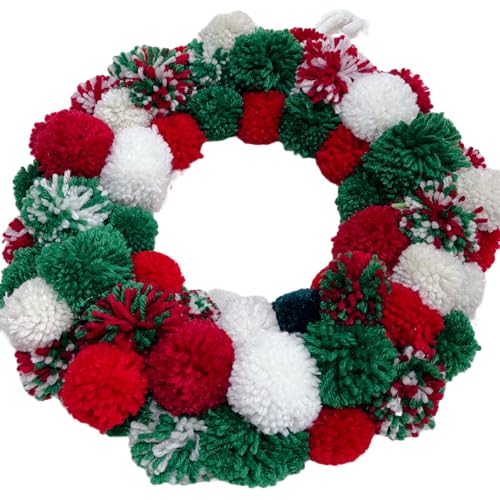30cm Weihnachts Pompon Kranz Winter Türkranz, Flauschige Filzkugel...
