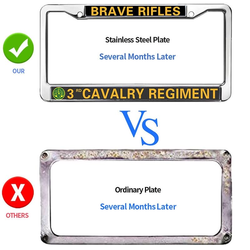 Image of Brave Rifles 3rd Cavalry Regiment License Plate Frame Metal Car Tag Holder | Brave Rifles 3rd Cavalry Regiment License Plate Frame Heavy Duty Metal Tag Cover Fit Standard US Auto Truck Accessories