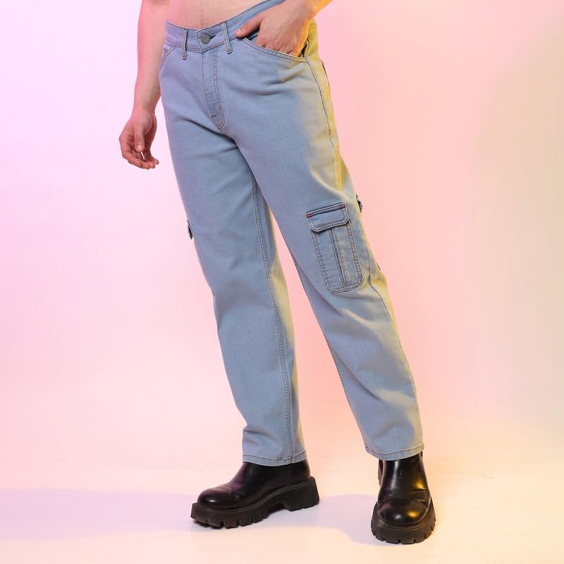 Image of CAHOOT Men's Denim Jeans Wear | Light-Wash | Button Closure | Regular Fit | Denim Jeans Crafted with Comfort Fit for Everyday Wear
