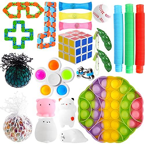 Gigilli Fidget Toys Pop 22 Pack, Sensory Fidget Packs with Simple Fidget Popper Fidget Spinner, Anti-Anxiety ADHA Autism Stress Reliever Hand Toys for Kids