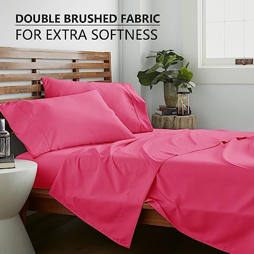 American Home Collection 4 Piece Full Size Bedding Sheets and Pillowcases Set - Ultra Soft Microfiber - Breathable, Wrinkle Free, Easy Care, Durable, Oeko-Tex Certified Sheet Set (Full, Pink)