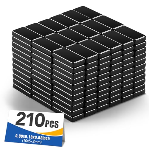 Image of MIKEDE 210 Pack Small Neodymium Bar Magnets with Adhesive Backing Black | Rare Earth Fridge Magnets Heavy Duty, Metal Powerful Magnet for Craft, Whiteboard, Garage, DIY 10x5x2 mm