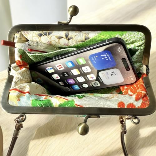 Kimono Cloud Clutch bag Vintage Floral Kiss Lock Purses and Handbags Crossbody Bag/Made in Japan Japanese Evening Clutch Buckle Purse Shoulder/Green Peony4