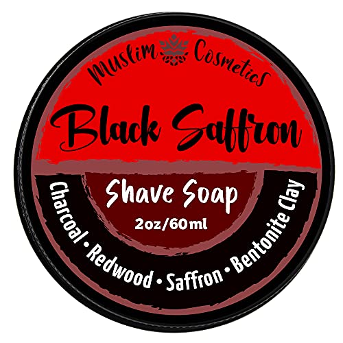 Charcoal Shave soap | Redwood & Saffron | Mens Natural solid shaving cream | Moisturizing | Oat Protein || Made in Canada - Muslim Cosmetics - Black Saffron (2oz TIN)
