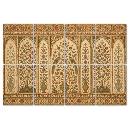 Paquete de 8 paneles acústicos decorativos artísticos, absorbentes de sonido, estilo antigüo con diseño floral y simétrico, autoadhesivos para estudios de grabación y oficinas 48"x32" miniatura 1