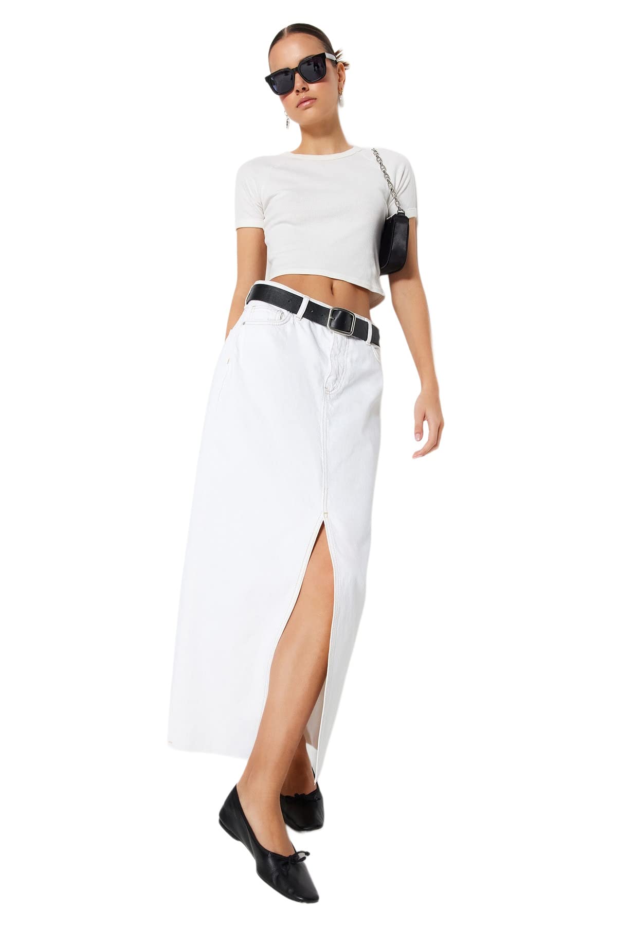 Trendyol Damen Weiß Gerade Maxi Eine Linie Rock Western Skirt, 40
