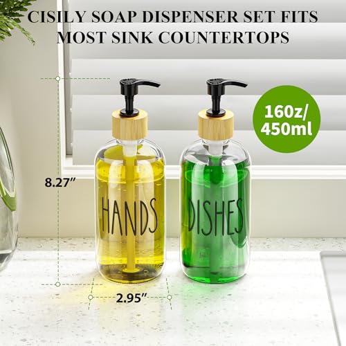 Image of Cisily Dish Soap Dispenser Set with 2 Pack 16.9oz Clear Glass Bottle, Dish Soap Dispensers, Vintage Hand and Dish Soap Dispensers Set