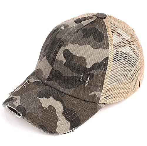 Funky Junque Girls Messy Bun Baseball Cap - High Ponytail Criss Cross Hat, Smiley Face Designs, Seasonal Patterns