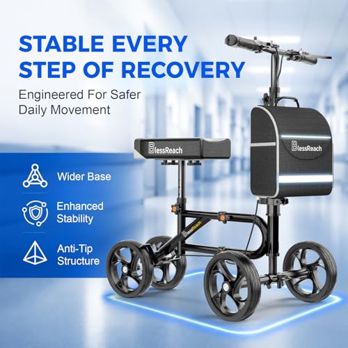 Image of BlessReach Lightweight Knee Scooter for Adults for Foot Injuries,Knee Pad | 300lbs Foldable Leg Knee Scooter, 8'' Rubber Wheels, Dual Brake, Adjustable Height, Crutch Alternative for Ankle Recovery