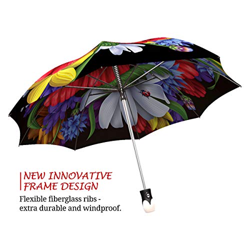 Red Poppies Umbrella For Women - Brand Fancy Brolly Auto Open Close - Fashion Floral Stylish Umbrella - Compact Automatic Beautiful Art Umbrella - Portable Small Folding Rain Umbrella #TOP3