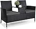 Produktbild femor Polyrattan Gartenbank Gartensofa Sitzbank mit Tisch 2-Sitzer Rattan-Material,polyrattan gartensofa,2er Sitzbank mit integriertem,Gartenbank inkl.sitzkissen(Schwarz,130.3 * 56 * 82.6 cm)