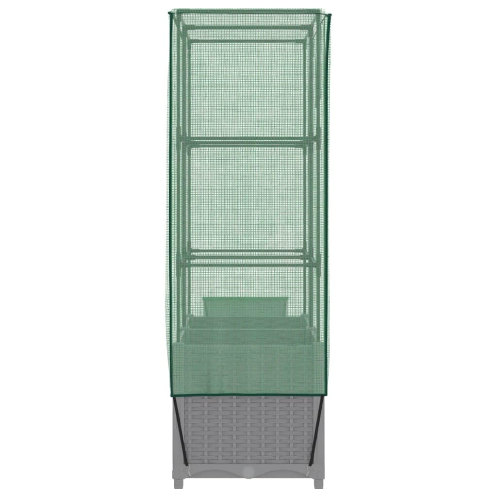 Homgoday Hochbeet mit Gewächshaus-Aufsatz Pflanzkasten Gemüsebeet Blumenbeet Blumenkasten Gartenbeet Pflanzbeet Frühbeet für Balkon Garten Terrasse Rattan-Optik 80x40x138 cm Hellgrau