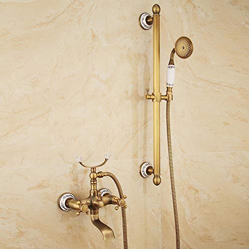 Mitigeur mural en laiton antique anti-calcaire avec barre de douche de 64 cm