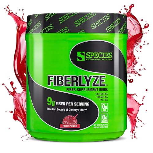 Image of Species Nutrition Fiberlyze Fiber Supplement, Psyllium Based Soluble & Insoluble Fiber Powder for Healthy Colon, Digestive Functions (Fruit Punch, 30 Servings)