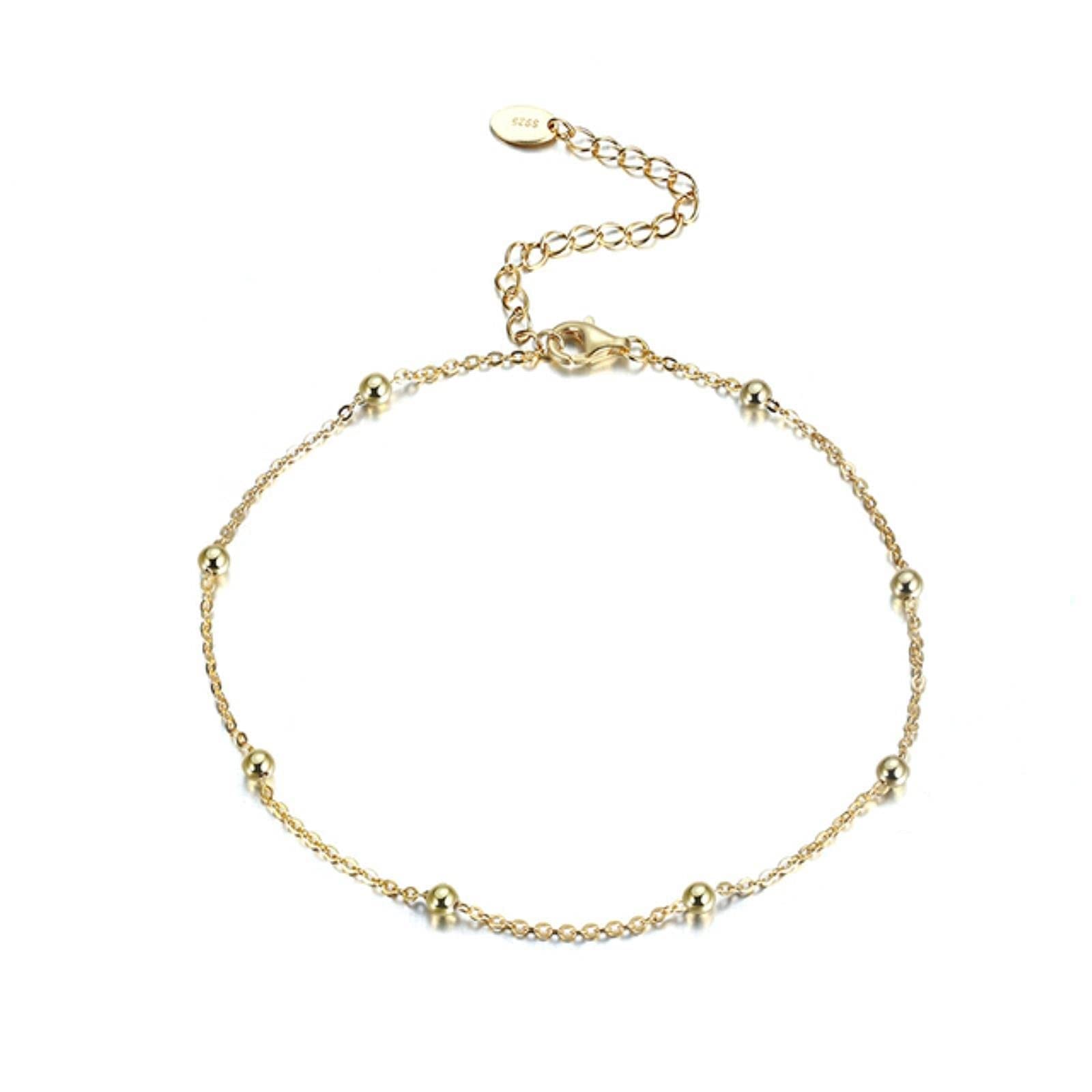Fußkettchen, 925er Silber, 3,5 mm Kette, Fußkettchen, verstellbar, Silber-/goldfarben, Fußkette, Strandschmuck
