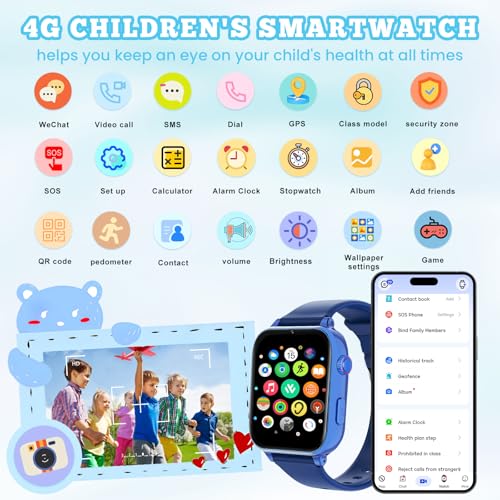 Image of 4G Kids Smart Watch for Boys Girls, Kid Watch Phone Ages 4-12 with Call, GPS, SOS, Video Call, Games, Camera, Alarm, Touchscreen Smartwatch for Children Birthday Gift (Includes SIM Card),Navy Blue