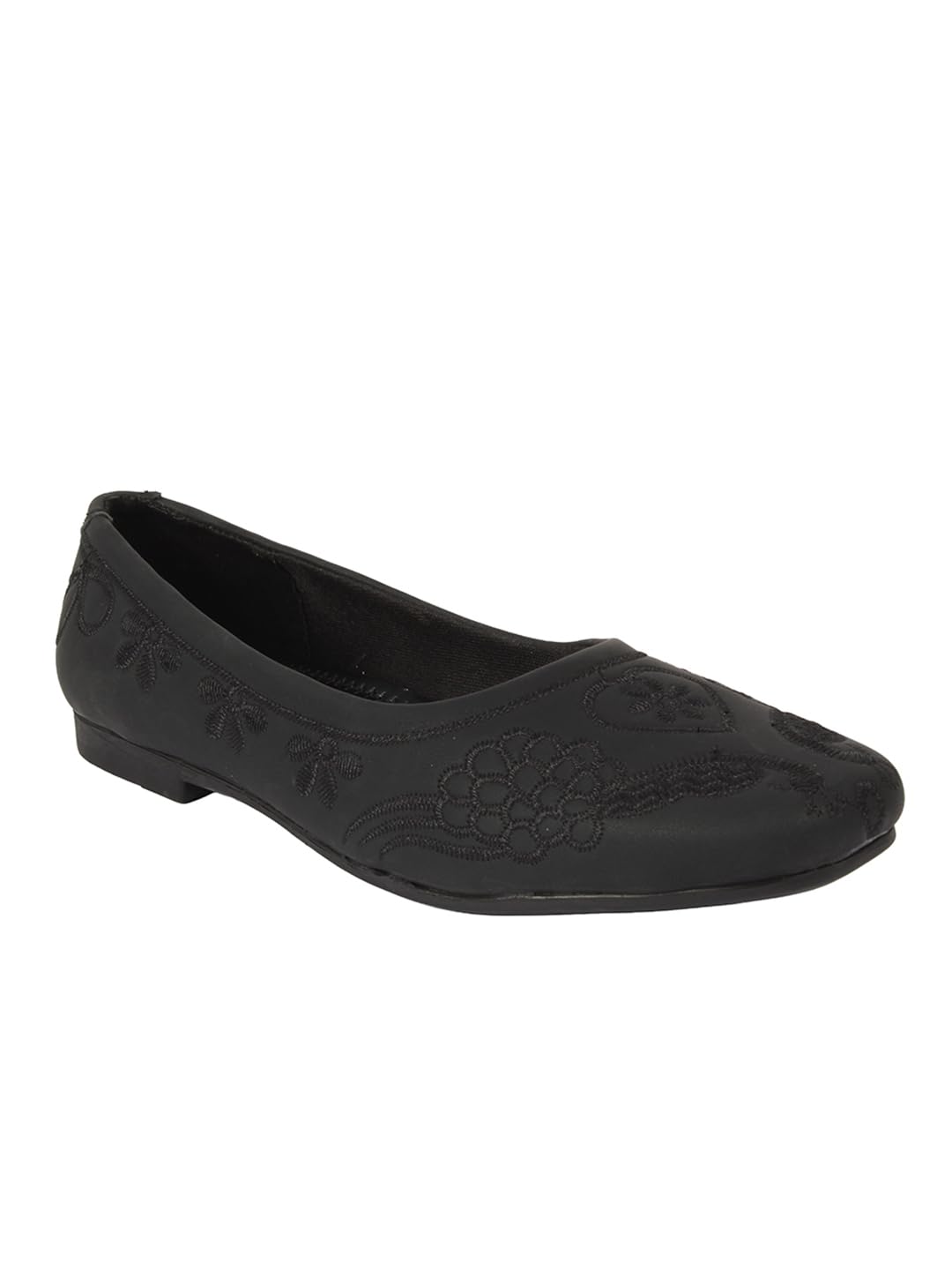 Women's Square Toe Ballet Flats with Detailed Floral and Heart Embroidery-image-5