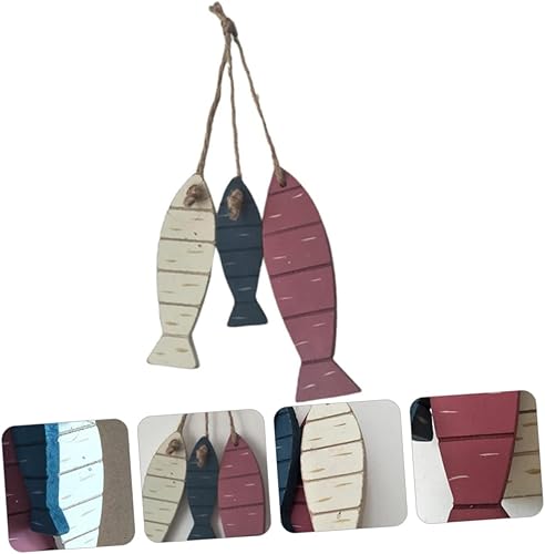 Miniatura 4 de WOONEKY Arte de pared de peces de madera tallado a mano, adorno rústico de decoración de peces para el hogar, playa y lago, decoración de peces