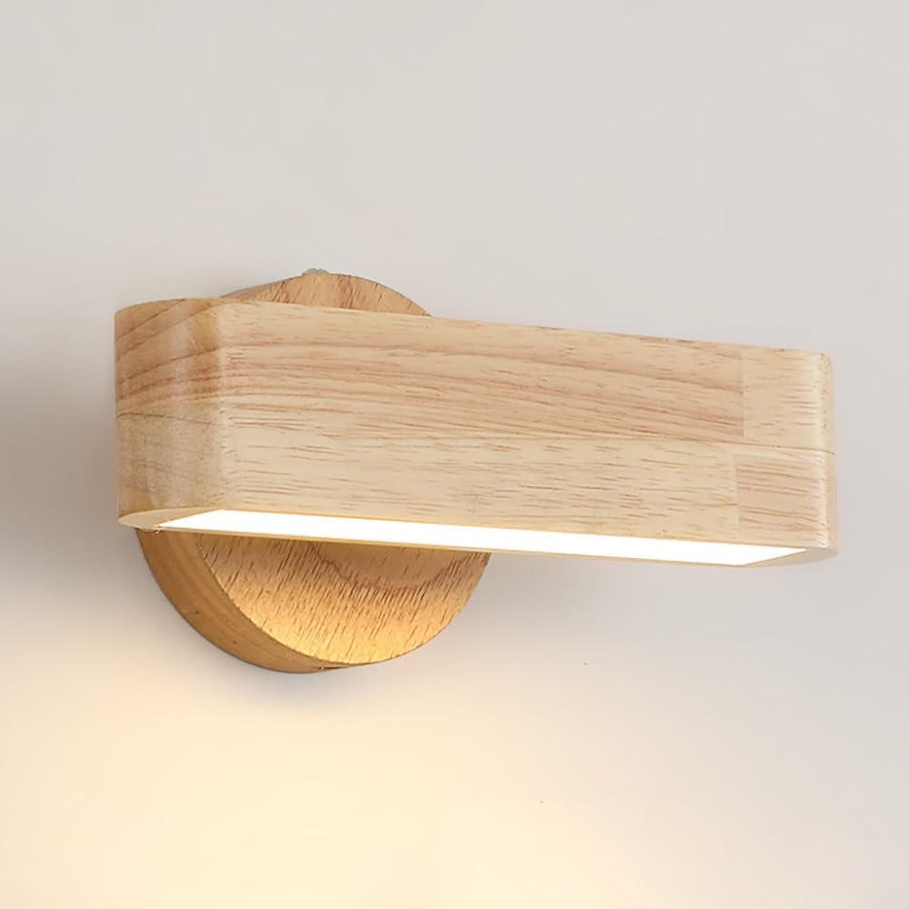 COSRUB Nordic Wooden LED Wall Lamps, Rotatable Rectangle Wall Mounted Light Japanese Dimmable Linear Wall Sconce Fixture for Bedroom Bedside Hallway(Wood)
