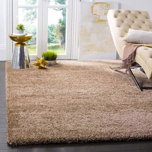 Image of Soft Fluffy Microfiber Carpets for Living Room | Carpet for Bedroom | Rug for Hall | Size: 5 x 7 Feet Rectangular | Colour: Beige | Thick 1.5 Inches
